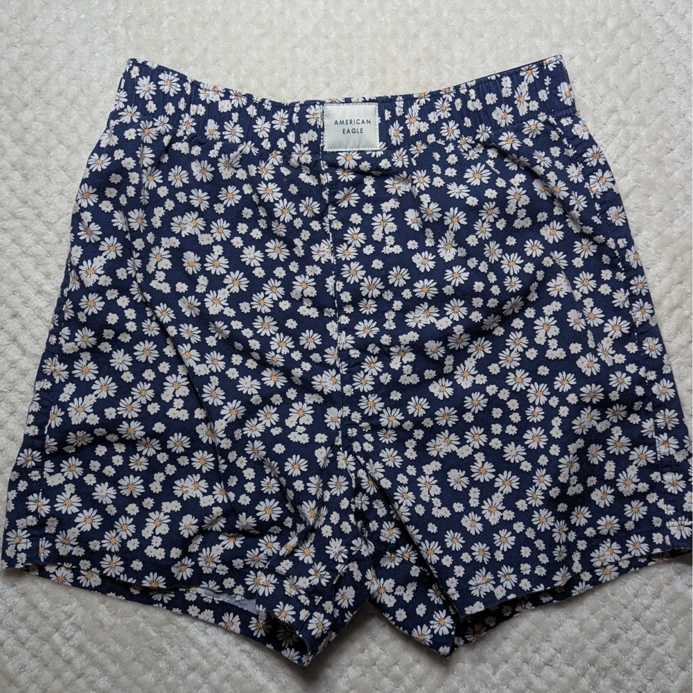 American Eagle Floral Shorts Womens XS Navy Blue White Daisy Lounge Boxer Cotton